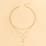 Veile Studios Full Diamond Cross Pendant Chain Necklace With Multiple Layered Accessories Necklaces & Pendants