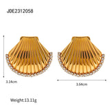 Veile Studios Scalloped Shell With Rhinestones And Titanium Steel For Women Ladies Jewelry Earrings