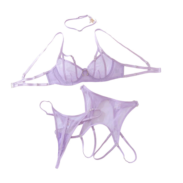 Purple Spicy Girl Perspective Bra Set Erotic Lingerie Underwear Four Piece Set Bras & Bra Sets