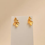 Earrings Veile Studios Irregular Three Dimensional Leaf Plated Earring In 18K Real Gold Colour