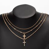 Veile Studios Full Diamond Cross Pendant Chain Necklace With Multiple Layered Accessories Necklaces & Pendants