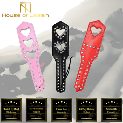 Leather Studded Spanking Paddle Heart Shaped Slave Whip  Fetish Paddles
