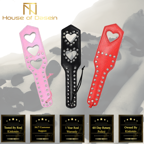 Leather Studded Spanking Paddle Heart Shaped Slave Whip  Fetish Paddles
