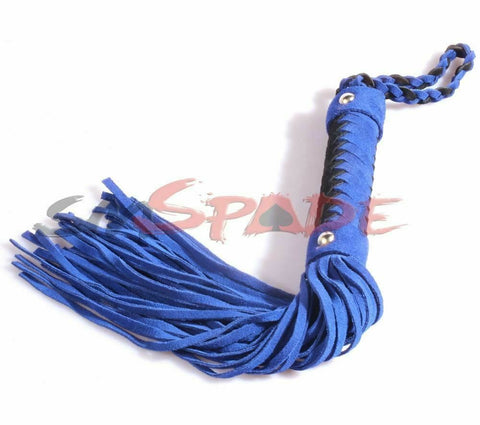 38Cm Real Leather Blue Spanking Flogger Suede Sex Whip Bdsm Impact Play