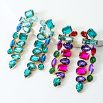 Veile Studios Water Drop Shape Colourful Glass Rhinestone Long Tassel For Women And Girls Earrings