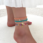 Veile Studios 3 Piece Fashion Creative Color Rice Bead Anklet Star Moon Hollow Lock Jewellery Anklets