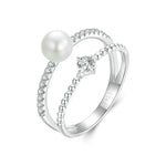 Veile Studios Original Natural Freshwater Pearl Moissanite Ring In 925 Pure Silver Rings