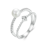 Veile Studios Original Natural Freshwater Pearl Moissanite Ring In 925 Pure Silver Rings