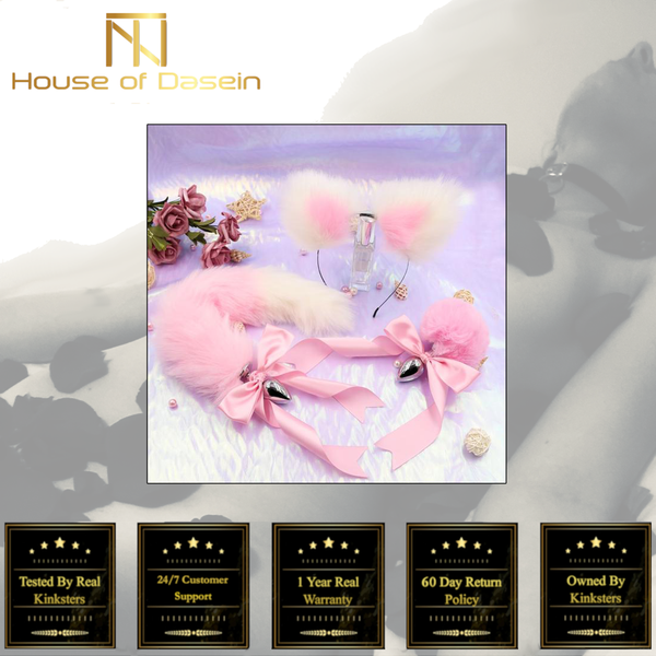 Pink White Ears Headband Kitten Or Rabbit Tail Metal Butt Plug Butt Plug Tails