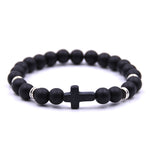Bracelets Veile Studios Natural Stone Black Cross Elastic Wire Bracelet For Fashion Jewellery And Accessories