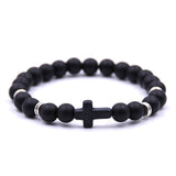 Bracelets Veile Studios Natural Stone Black Cross Elastic Wire Bracelet For Fashion Jewellery And Accessories