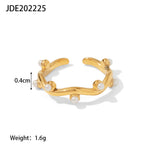 Veile Studios Titanium Steel 18K Gold Plated Irregular Inlaid White Pearl Open Ring Rings