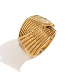 Veile Studios Retro Hand Decorated Geometric Fan Shaped Stripe Cross Ring For Women Rings