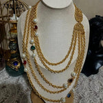 Veile Studios Retro Plain Gold Multi Layer Crystal Glass Pearl Niche Necklace Necklaces & Pendants