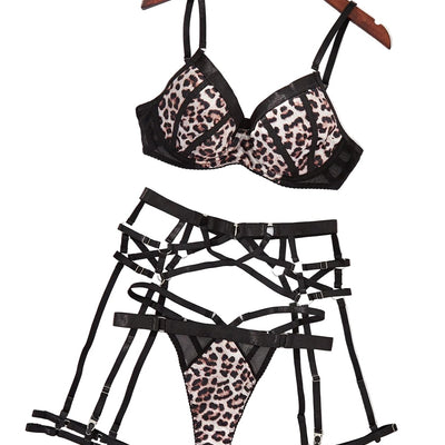 Bra Set With Leopard Pattern Splicing 4 Piece Set Bras & Bra Sets