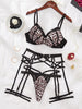 Bra Set With Leopard Pattern Splicing 4 Piece Set Bras & Bra Sets