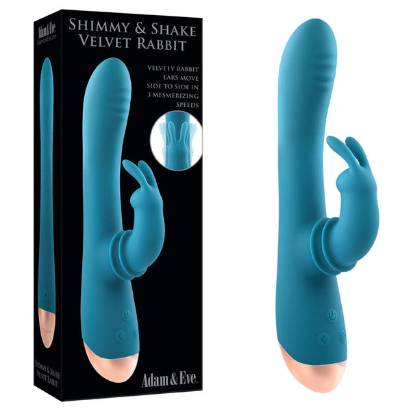 Adam & Eve Shimmy Shake Velvet Rabbit Blue 22.4 Cm Usb Rechargeable  Rabbit s