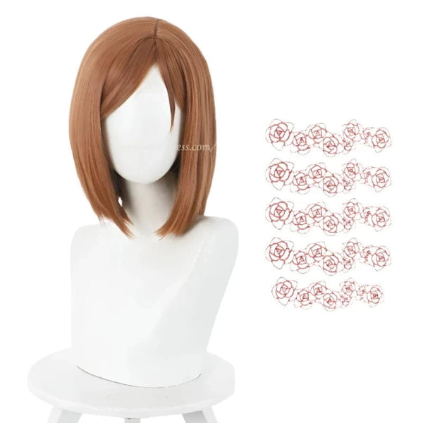 Anime Kugisaki Nobara Cosplay Wig Brown Orange Short Heat Resistant Synthetic Hair Wigs Facial Hair