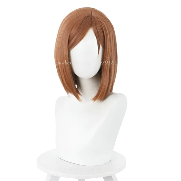 Anime Kugisaki Nobara Cosplay Wig Brown Orange Short Heat Resistant Synthetic Hair Wigs Facial Hair