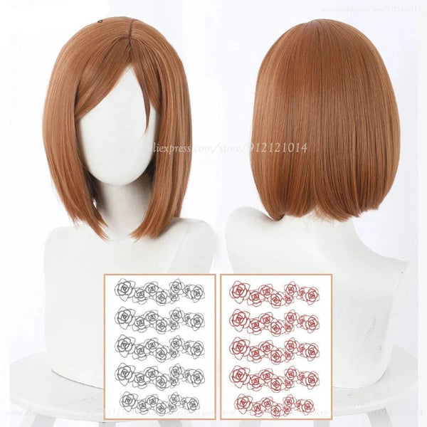 Anime Kugisaki Nobara Cosplay Wig Brown Orange Short Heat Resistant Synthetic Hair Wigs Facial Hair