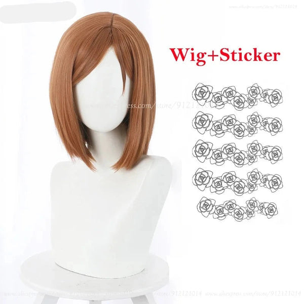 Anime Kugisaki Nobara Cosplay Wig Brown Orange Short Heat Resistant Synthetic Hair Wigs Facial Hair