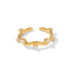 Veile Studios Titanium Steel 18K Gold Plated Irregular Inlaid White Pearl Open Ring Rings