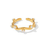 Veile Studios Titanium Steel 18K Gold Plated Irregular Inlaid White Pearl Open Ring Rings