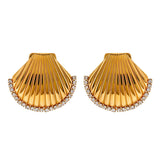 Veile Studios Scalloped Shell With Rhinestones And Titanium Steel For Women Ladies Jewelry Earrings