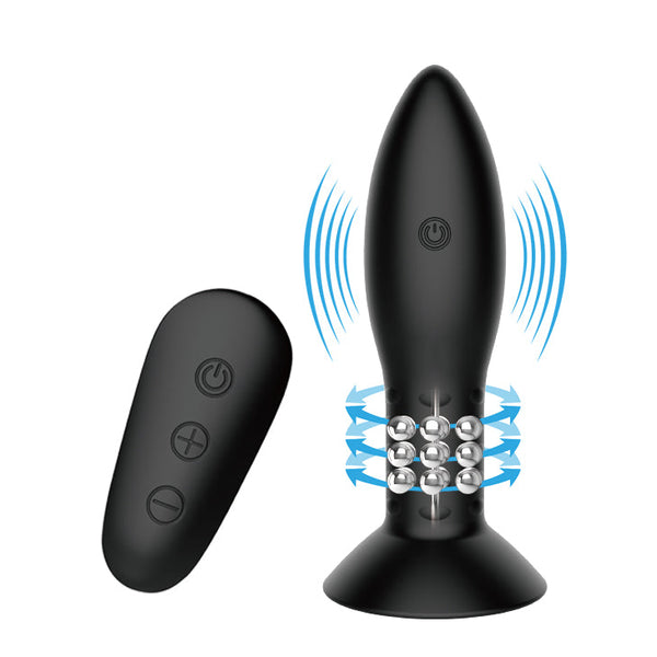Mr Play Rotation Beads Anal Plug Black Usb Rechargeable Beaded Butt With Wireless Remote Anal Balls & Beads