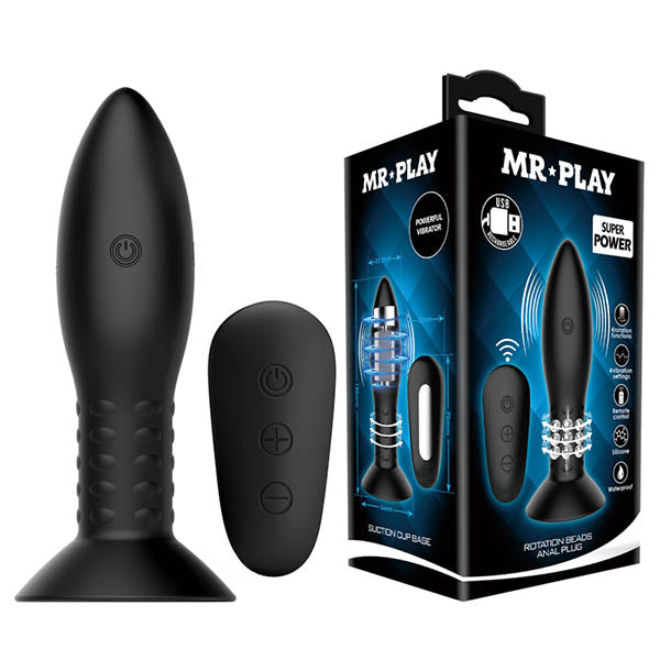 Mr Play Rotation Beads Anal Plug Black Usb Rechargeable Beaded Butt With Wireless Remote Anal Balls & Beads