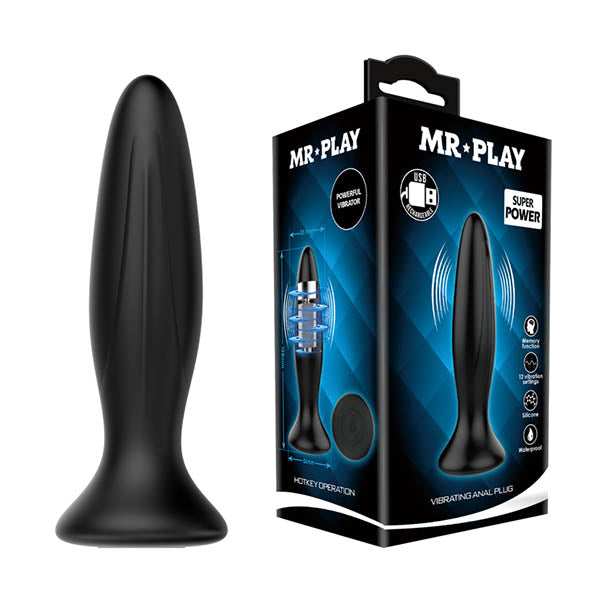 Mr Play Vibrating Anal Plug Black 12.8 Cm Usb Rechargeable Butt Vibrating Butt Plugs