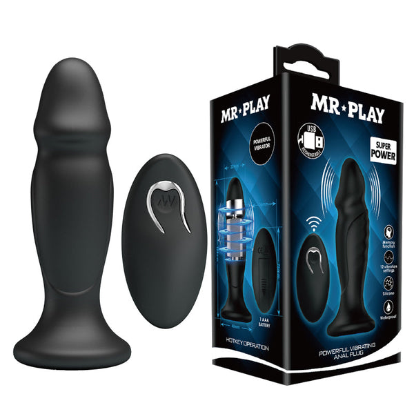Mr Play Powerful Vibrating Anal Plug Black 12.4 Cm Usb Rechargeable With Remote Vibrating Butt Plugs
