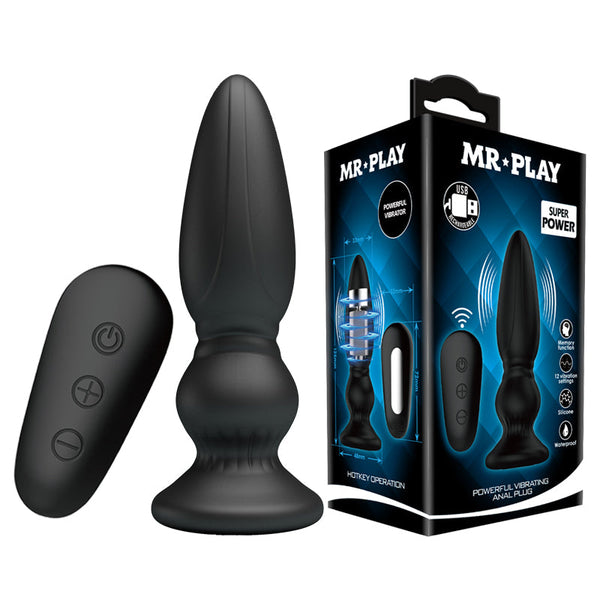 Mr Play Powerful Vibrating Anal Plug Black 12.5 Cm Usb Rechargeable With Remote Vibrating Butt Plugs