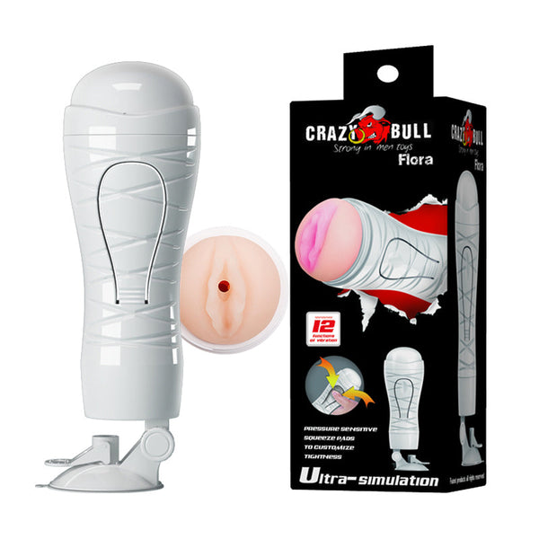 Crazy Bull Flora Vibrating Stroker Flesh Usb Rechargeable Squeezeable Vagina With Suction Base Masturbators