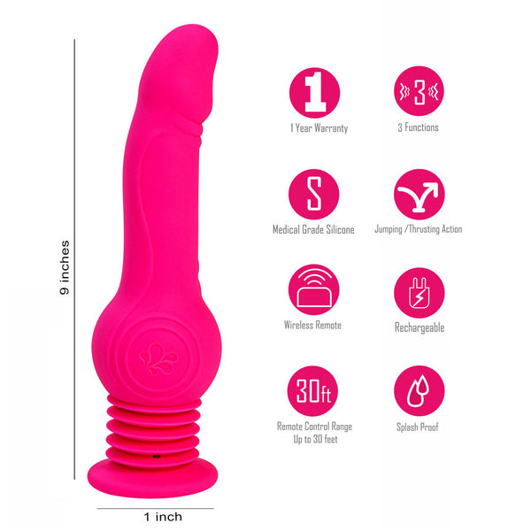 Maia Tegan Pink 23.6 Cm Usb Rechargeable Jumping Vibrating Dong With Remote Realistic Dildos