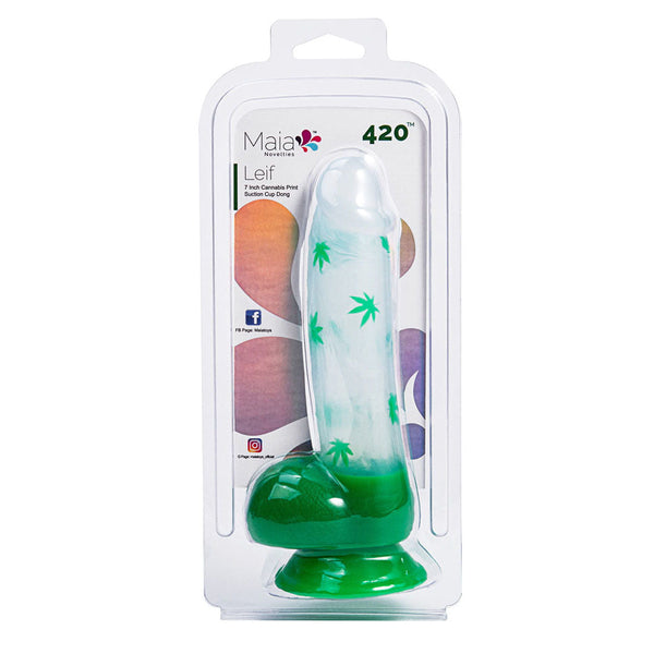 Maia Leif Clear/Green 17.8 Cm Leaf Print Dong Realistic Dildos