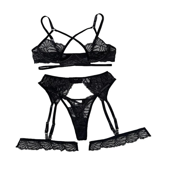 Adult Black Lace Patchwork  Bra Set Bras & Bra Sets