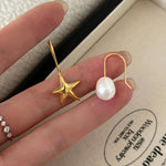 Earrings Veile Studios Retro Literary Natural Pearl Asymmetric Star Design Silver Needle