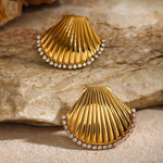 Veile Studios Scalloped Shell With Rhinestones And Titanium Steel For Women Ladies Jewelry Earrings