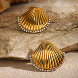 Veile Studios Scalloped Shell With Rhinestones And Titanium Steel For Women Ladies Jewelry Earrings