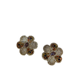 Veile Studios Colorful Flower Stamen With Diamond Flowers In Gold And Green Earrings