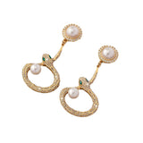 Earrings Veile Studios Gold Round Pearl With Crystal Accents And Snake Design For Women