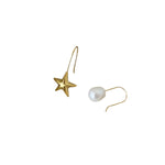 Earrings Veile Studios Retro Literary Natural Pearl Asymmetric Star Design Silver Needle