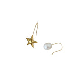 Earrings Veile Studios Retro Literary Natural Pearl Asymmetric Star Design Silver Needle