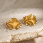Veile Studios Scalloped Shell With Rhinestones And Titanium Steel For Women Ladies Jewelry Earrings
