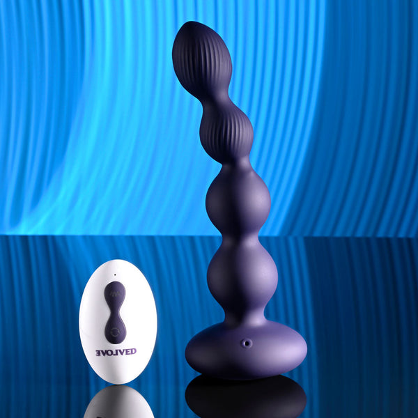 Evolved Pleasure Orbit Navy Blue 17.8 Cm Usb Rechargeable Twirling & Vibrating Anal Beads With Remote Vibrating Butt Plugs