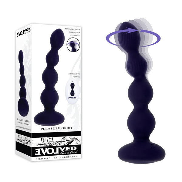 Evolved Pleasure Orbit Navy Blue 17.8 Cm Usb Rechargeable Twirling & Vibrating Anal Beads With Remote Vibrating Butt Plugs
