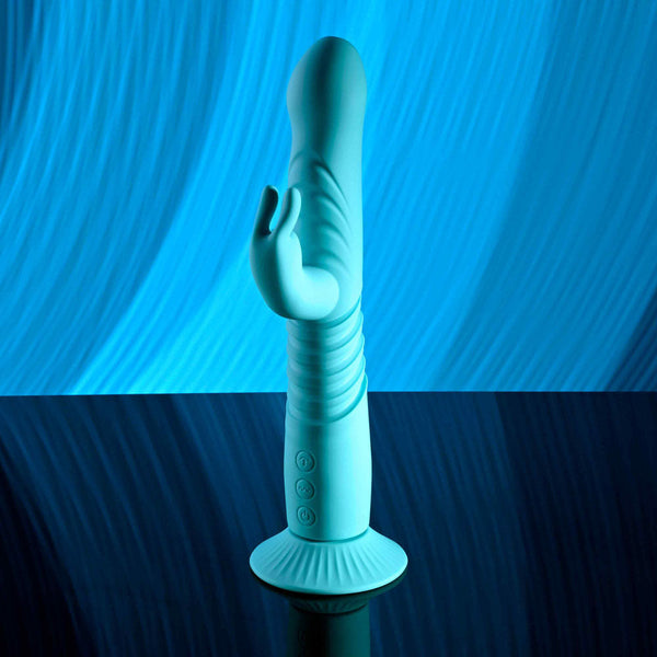 Evolved Bunny Hop Teal 25.1 Cm Usb Rechargeable Thrusting Rabbit  With Suction Base Rabbit s