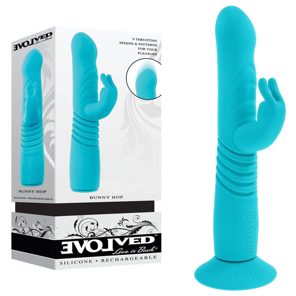 Evolved Bunny Hop Teal 25.1 Cm Usb Rechargeable Thrusting Rabbit  With Suction Base Rabbit s