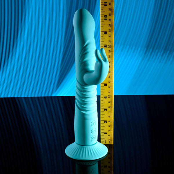 Evolved Bunny Hop Teal 25.1 Cm Usb Rechargeable Thrusting Rabbit  With Suction Base Rabbit s